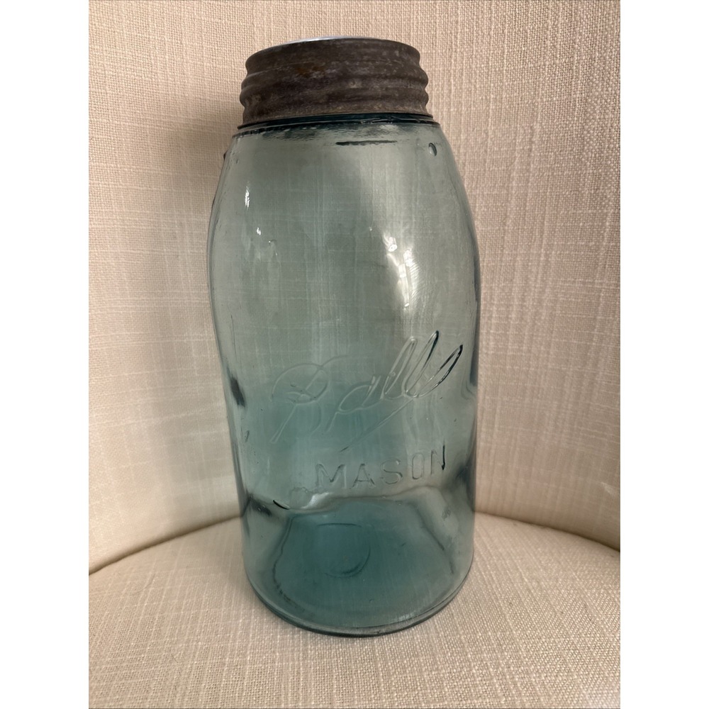 Antique BALL Mason "Triple L" Jar .5 Gallon Aqua Blue Glass W/air‎ Bubbles IIV